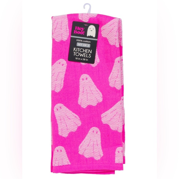 Hey Boo! Other - Hey Boo! NWT 2 Pk Ghost Kitchen Towels - Hot Pink